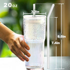 Glass Cups with Lids and Straws, 20 OZ Multi Iced Coffee Glasses Tumblers for Ice Water, Juice, Tea, Milk, Smoothie and Cold or Hot Drinks, Set of 2
