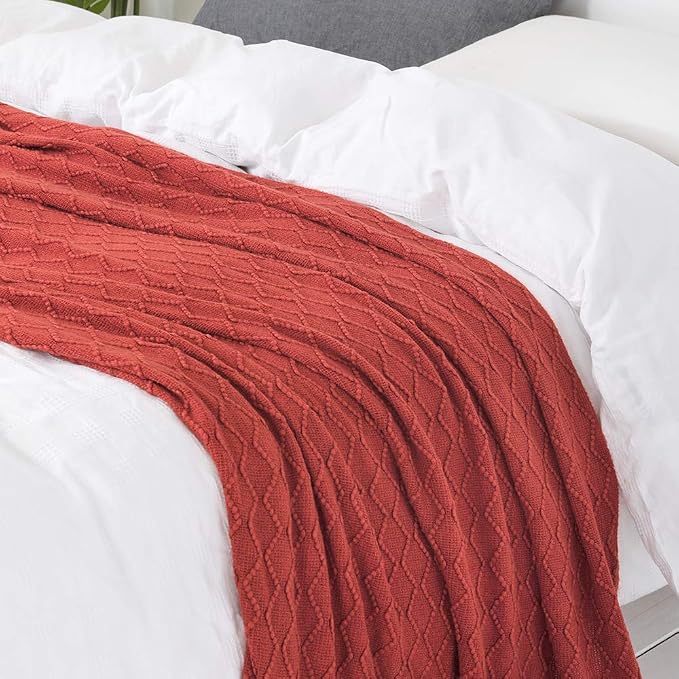 BOURINA Rust Throw Blanket 50 x90 Inches Textured Solid Soft Sofa Throw Bed - Image 3