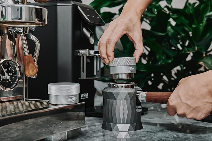 IKAPE Coffee Products, 58MM Coffee Distributor, Gravity Adaptive Espresso Distributor Fits All 58.35MM Espresso Portafilter, Compatible with 58.35MM Rancilio Bottomless Portafilter (Silver)