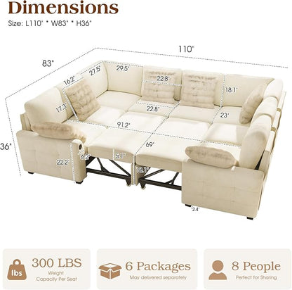 Ihanherry Large U-Shaped Sectional Sofa Bed, 8-Seater Convertible Sleeper - Image 2