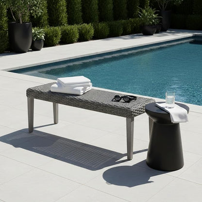 Outdoor Rattan Backless Bench, All-Weather Wicker & Solid Acacia Wood, - Image 10