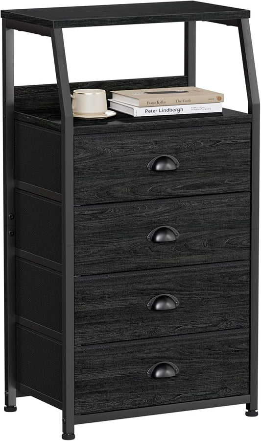 Furnulem Tall 4 Drawers Dresser, Vertical Storage Tower Black Dresser by Furnulem