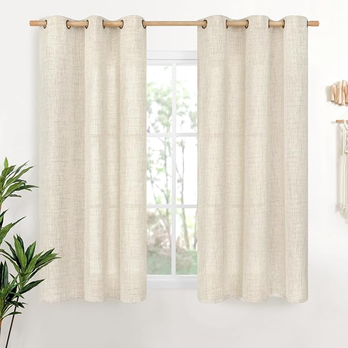 YoungsTex Short Linen Semi Sheer Curtains 45 Inch Length 2 Panels, Light by YoungsTex