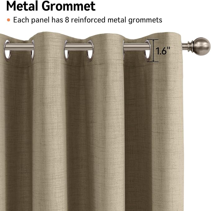 100% Blackout Linen Textured Curtains 63 Inch Long, Plaza Taupe | 100% Blackout - Image 6