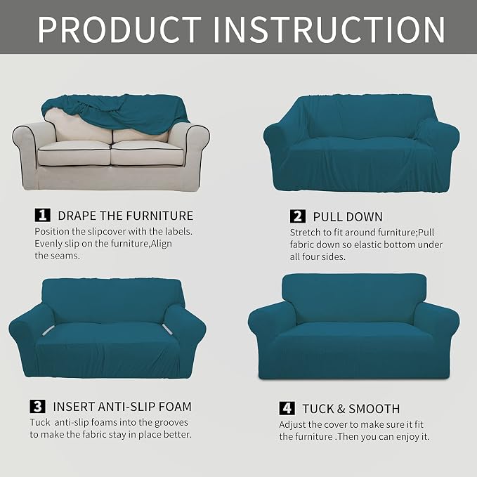 Easy-Going Stretch Loveseat Couch Covers Washable Deep Teal | 1-Piece Loveseat - Image 5