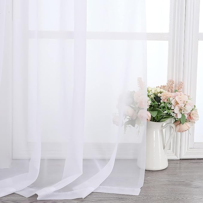 Simplebrand Sheer White Curtains 108 Inches Long, Extra Long Rod Pocket Solid by Simplebrand