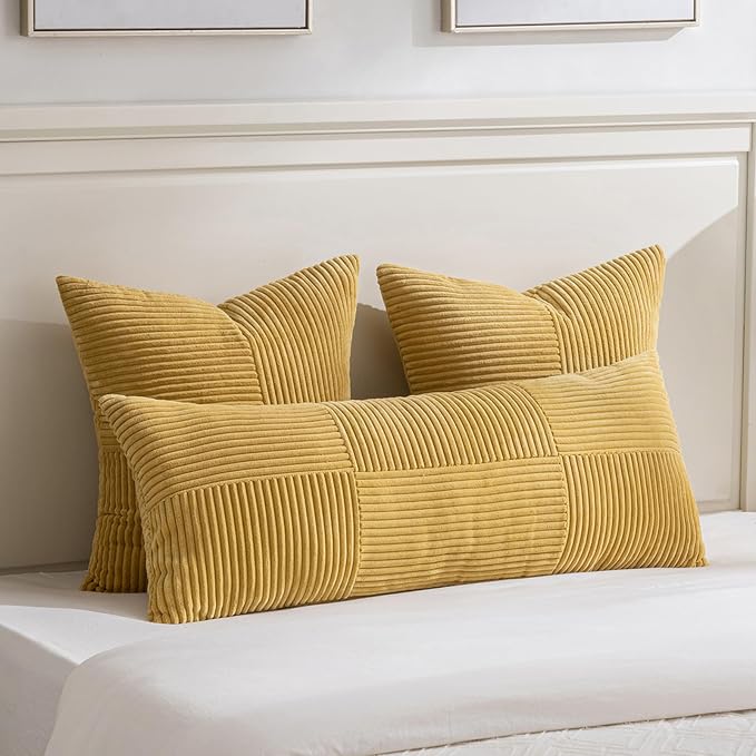Fancy Homi 2 Packs Mustard Yellow Lumbar Decorative Throw Pillow Covers 16x32 - Image 5