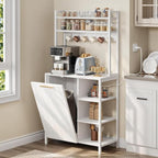 YITAHOME Bakers Rack with Storage Microwave Stand with Trash Can Bin Cabinet and Power Outlet 6-Tiers Coffee Stand Large Microwave Table for Kitchen Dining Room Living Room White