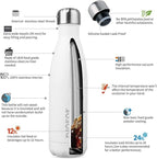 BJPKPK Insulated Water Bottles -17oz/500ml -Stainless Steel Water bottles, Sports water bottles Keep cold for 24 Hours and hot for 12 Hours,BPA Free water bottle,White (Pack of 2)