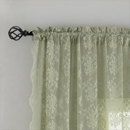 YJ YANJUN Vintage Lace Curtains -Cottage Flower Sage Green 132 inch Curtains - Image 4