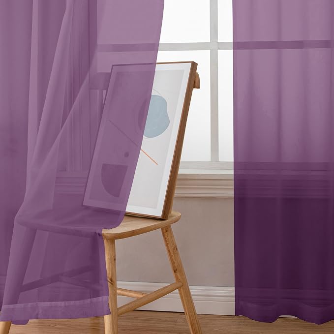 Simplebrand Plum Purple Sheer Curtains 96 Inches Long 2 Panels, Light Filtering - Image 4