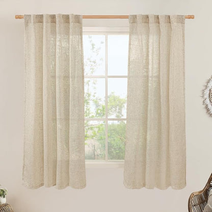 60 Inch Length Window Linen Curtains, Light Filtering Sheer Panels | Semi Sheer by LAMIT