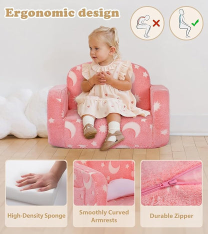 Kids Couch, 2-in-1 Soft Toddler Couch Fold Out - Image 7
