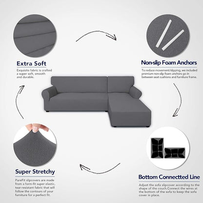 PureFit Stretch Sectional Couch Covers 2 pcs Non Slip L Shape Sofa Cover | - Image 3