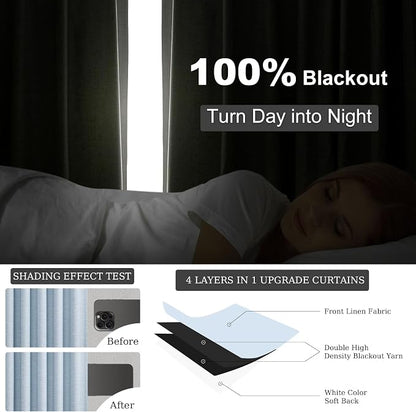 Topfinel Light Blue Linen Blackout Curtains 90 Inches Long - Image 5