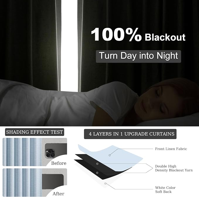 Topfinel Light Blue Linen Blackout Curtains 102 Inches Long - Image 6