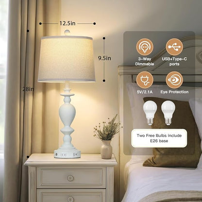 Cinkeda 28" White Farmhouse Table Lamps Set of 2 - Image 4