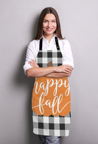 Happy Fall Pumpkin Thanksgiving Pillow case Buffalo Plaid Adjustable Bib Apron Kitchen Cooking Baking Gardening Apron for Women Men
