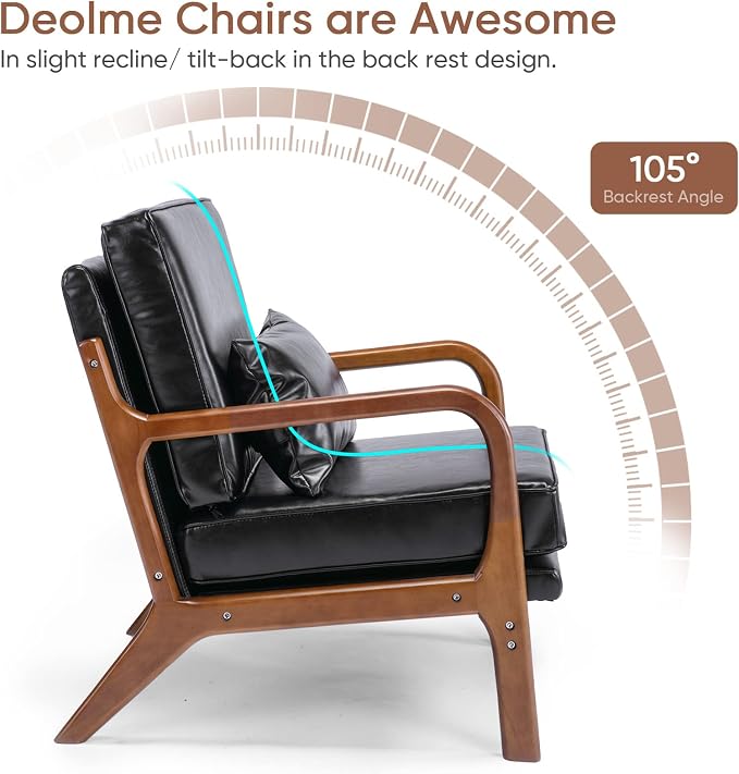 Deolme Mid Century Modern Accent Chair Living Room- Comfy Solid Wood Arm Chair - Image 6