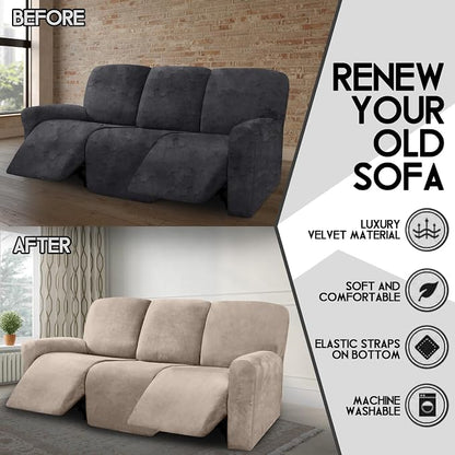 ULTICOR Velvet 8-Pieces Recliner Sofa Covers Stretch Reclining Couch Covers - Image 5