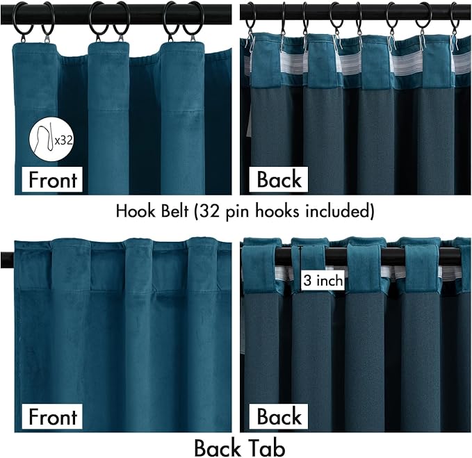 MIULEE Velvet Curtains 50W x 108L 2 Panels Peacock Blue Blackout Curtains | - Image 3