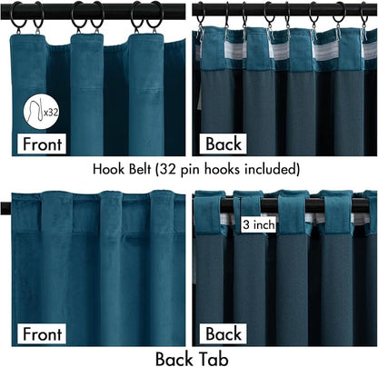 MIULEE Velvet Curtains 50W x 108L 2 Panels Peacock Blue Blackout Curtains | - Image 3