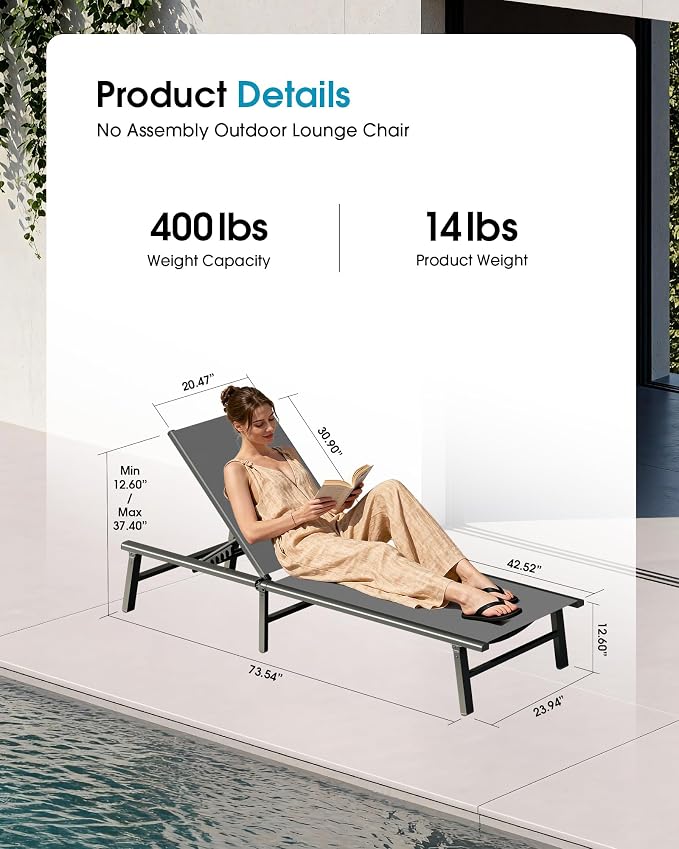 Ciokea Foldable Outdoor Lounge Chair Set of 2 - Image 2