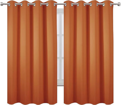 Orange Blackout Curtains 52 x 63 Inch Length/Set of 2 Curtain Panels/Thermal - Image 2
