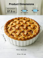 10×2in Deep Ceramic Pie Pan with Handles for Pie Quiche Tart Baking. Easy to grip, Lead-Free. Casserole Lasagna Dish for Thanksgiving Christmas Wedding Gift. Microwave, Dishwasher, Oven Safe