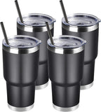 DOMICARE 30 oz Tumbler with Lid and Straw, Stainless Steel Tumblers Bulk, Insulated Vacuum Double Wall Travel Coffee Mug, Durable Powder Coated Tumbler Cups (Black, 4)