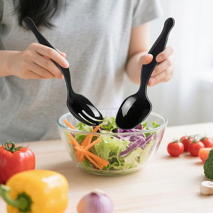 30 Pcs Disposable Black Plastic Serving Utensils,10 Set Including 9" Plastic Serving Spoons, Forks and Tongs for Dinner Parties, Buffets,Banquets, Events, Weddings, and Daily Use