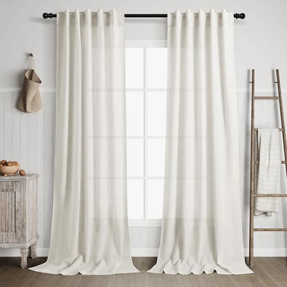 Extra Long Curtains 120 inch Length 2 Panels Set Back Tab Neutral Farmhouse by Nanspring