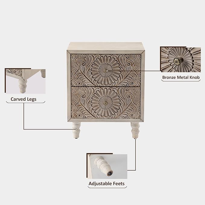 HOMPUS 2-Drawer Farmhouse Nightstand, Fully Assembled Boho Night Stand - Image 6