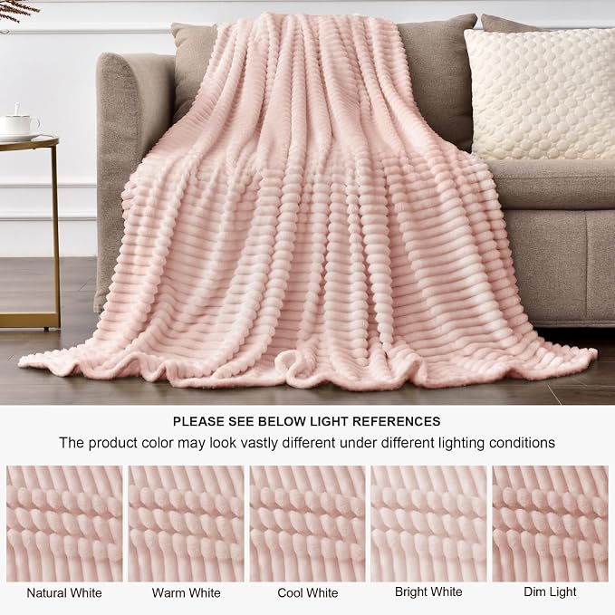 BEDELITE Ribbed Jacquard Light Pink Fleece Twin Blanket - Image 6