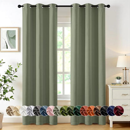 MIULEE Blackout Curtains for Bedroom 2 Panels 40 x 72 Inch Long Sage | Thermal by MIULEE