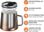 TKK 12 oz Insulated Coffee Mug with Handle Ceramic Coating Detachable Slider Lid Stainless Steel Tumbler Double Wall Vacuum Travel Cup
