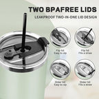 30 oz Tumbler with Lids and Straws, Stainless Steel Insulated Coffee Tumbler, Double Wall Vacuum Insulated Travel Mug Cup, Leakproof Thermal Coffee Cup for Hot and Cold Drinks (Green Tea)