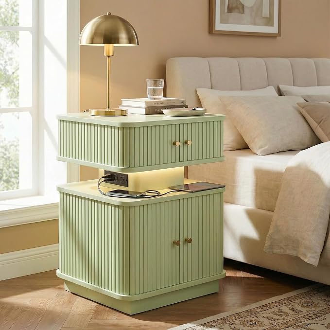 Nightstand with Charging Station, Modern Night Stand with Smart Led Light and 2 - Image 3