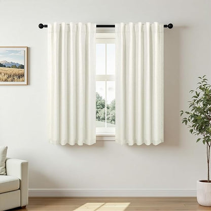 Pitalk Short Curtains for Windows Bathroom Blackout Linen Boho Back Tab Pocket by Pitalk