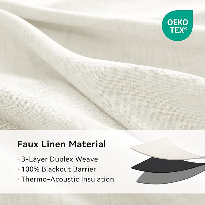 100% Blackout Linen Textured Curtains 72 Inch Long, Light Blocking, Thermal - Image 4