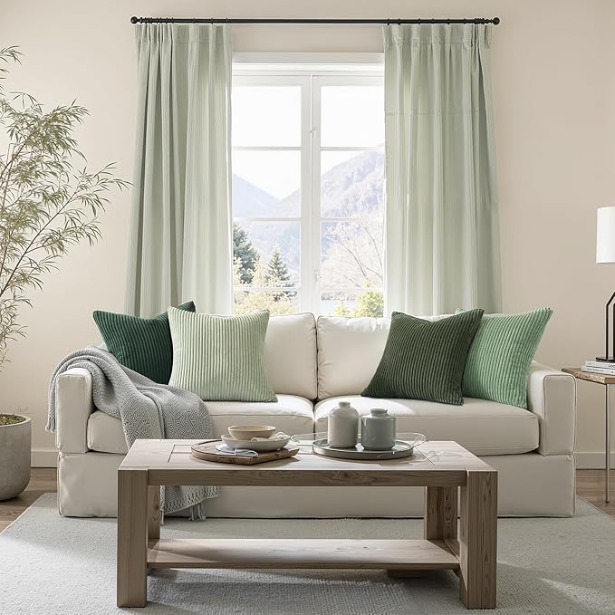 Topfinel Corduroy Throw Pillow Covers Pack of 2 LightGreen 22"x22" No Insert - Image 6