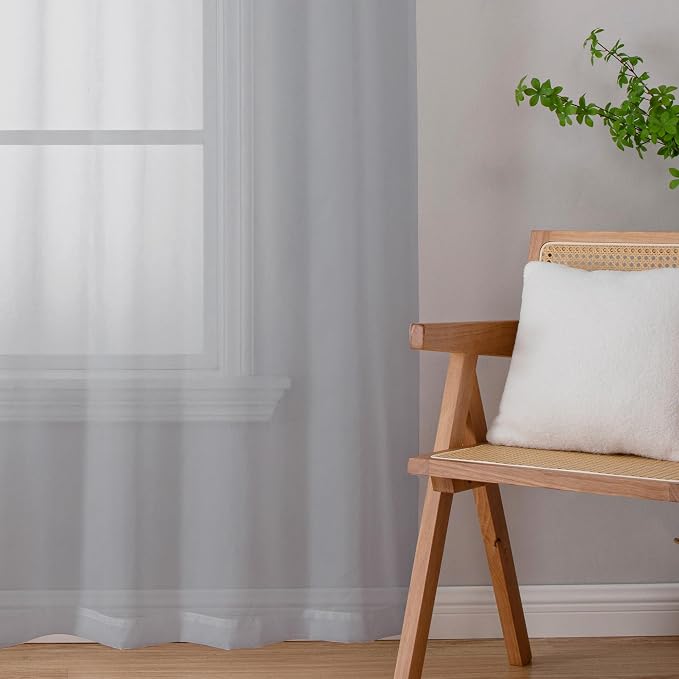 Chyhomenyc Light Grey Sheer Curtains 96 inches Long 2 Panels, Light Filtering - Image 3