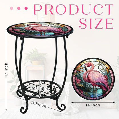Cinnvoice Outdoor Side Table Round Small Mosaic Patio Accent Indoor End Plant - Image 3