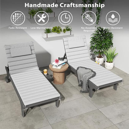 Sundale Outdoor Olefin Quilted Lounge Cushion Set of 2, Patio Foldable Chaise - Image 8