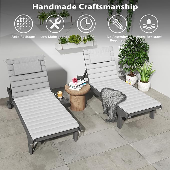 Sundale Outdoor Olefin Quilted Lounge Cushion Set of 4, Patio Foldable Chaise - Image 8