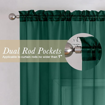 Hunter Green Sheer Curtains 90 Inches Long 2 Panels, Airy Voile Solid Curtains - Image 5