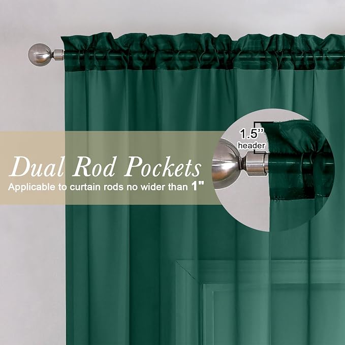 Hunter Green Sheer Curtains 78 Inches Long 2 Panels, Airy Voile Solid Curtains - Image 5