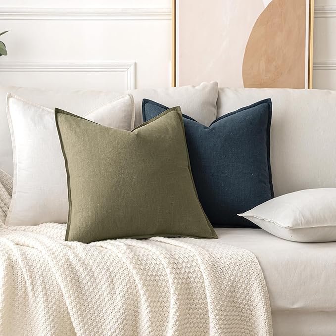 MIULEE Decorative Linen Euro Sham Pillow Covers 22x22 Inch Light Olive Green - Image 4