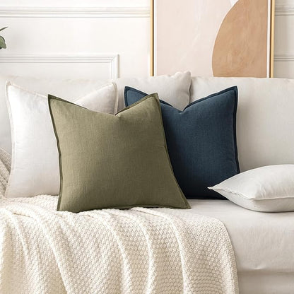 MIULEE Decorative Linen Euro Sham Pillow Covers 22x22 Inch Light Olive Green - Image 4