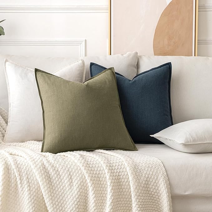 MIULEE Decorative Linen Euro Sham Pillow Covers 24x24 Deep Blue | Boho - Image 4
